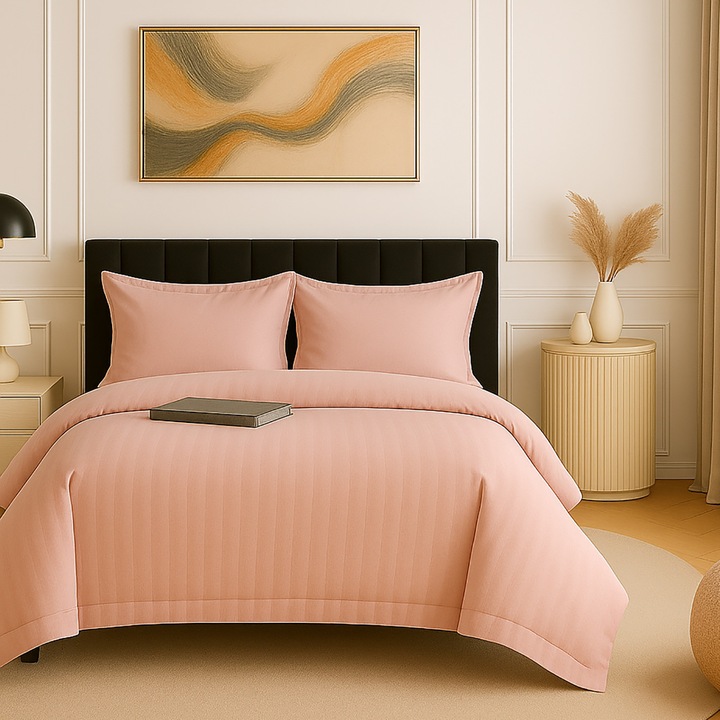 XXL kétszemélyes ágynemű damaszt polipamut, lepedő 230x260 cm, paplan 200x230 cm, 2 párnahuzat 50x70 cm, púderrózsaszín