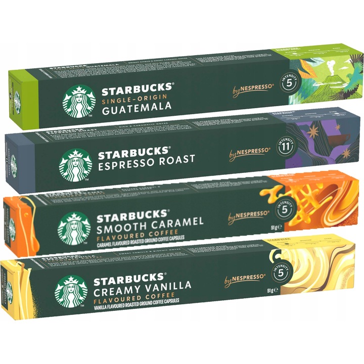 Set capsule cafea Nespresso Starbucks 40 buc, intense, aromate, multicolor