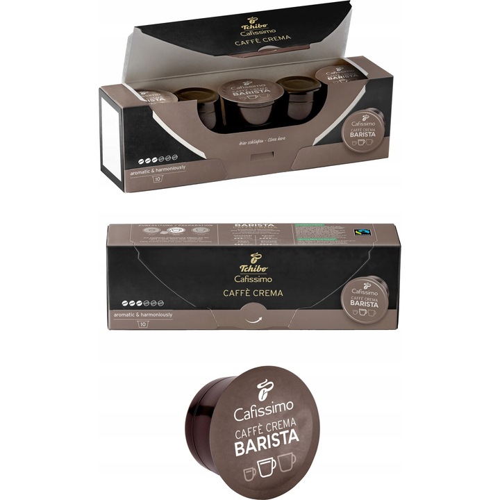 Cafea Tchibo Cafissimo Barista Crema, 80 capsule, 100% Arabica, echilibrată, 8g/capsulă