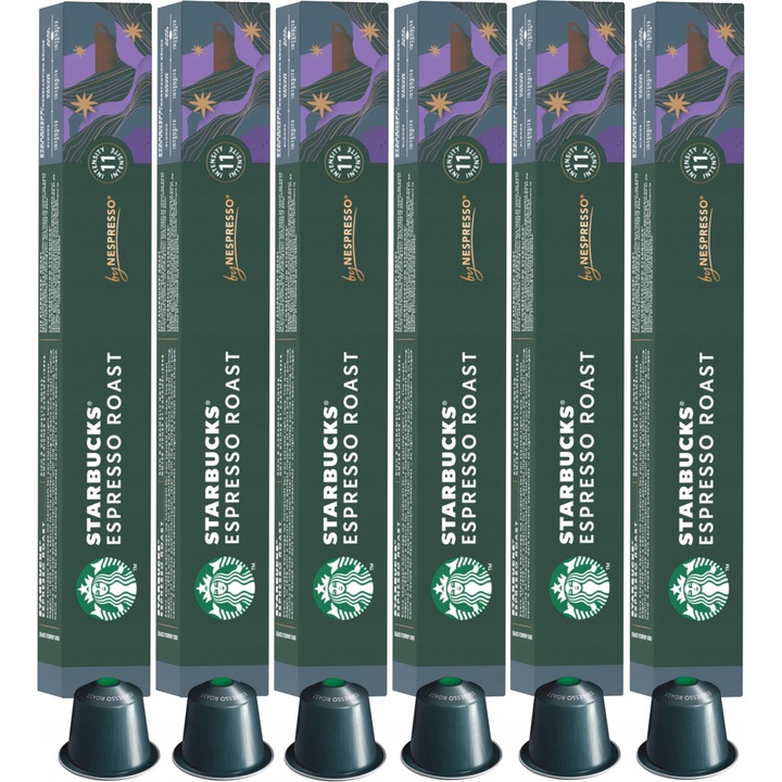 Set 6 pachete x 10 capsule cafea Starbucks Espresso Roast, intens, 60 porții