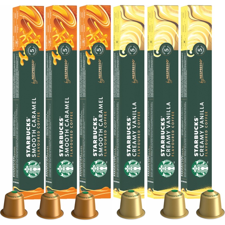 Set capsule cafea Nespresso Starbucks Caramel si Vanilie, 6 x 10 capsule, 100% Arabica, 60g