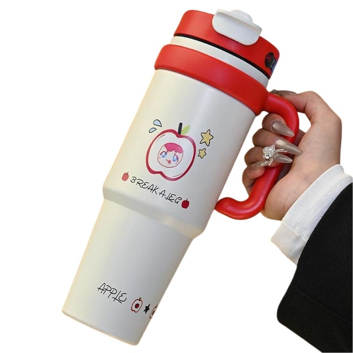 Sharpdo Sticla izoterma | Cana etansa de 1000 ml cu maner, sticla de apa sport | pentru femei, barbati, baieti, bauturi calde cu gheata, cafea, ceai