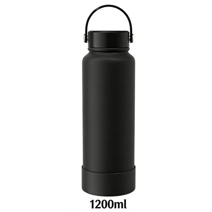 Sharpdo Cana Termos Space Pot CuManer, 1200ml, Pentru Bauturi Calde SilReci, Mentine Temperatura, Otellnoxidabil, Capac Etans Antiscurgere, Design Ergonomic, Ideala Pentru Birou, negru