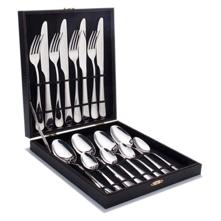 Sunhome Set de 16 Tacamuri din inox, 4 x Cutite, 4 x Linguri, 4 x Furculite, 4 x Lingurite, 4 persoane, Argintiu