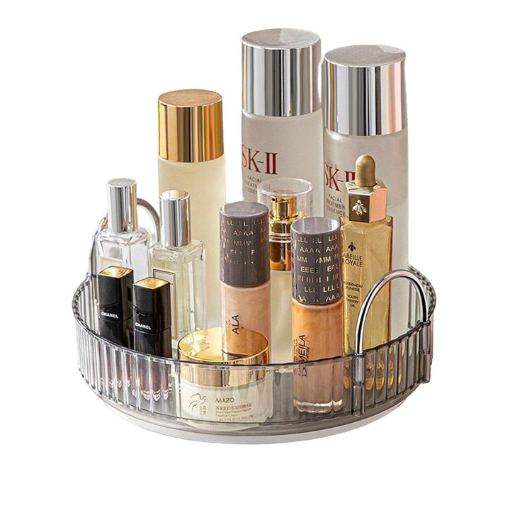 Sharpdo Organizator produse cosmetice, machiaje, Pensule, Bijuterii, 360 de grade rotativ, gri, 23.6 cmx23.6 cmx6.3 cm