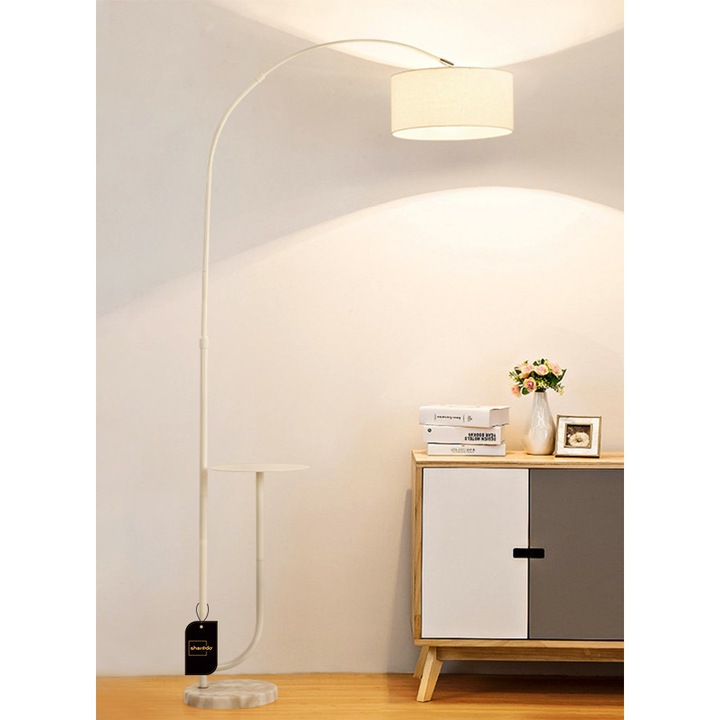 Lampa de podea moderna cu raft, marmura naturala, ajustabila, 150x180cm, alba