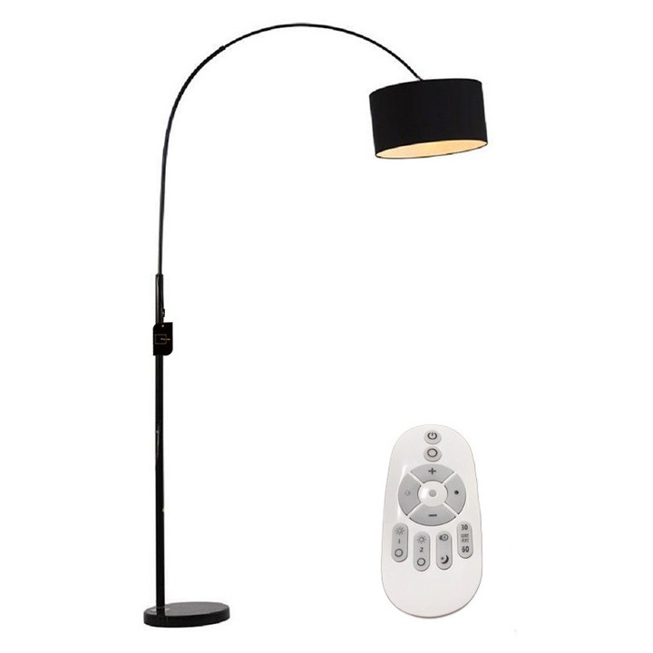 Lampa de podea inteligenta LED 9W, cu telecomanda, material fier forjat si abajur din tesatura