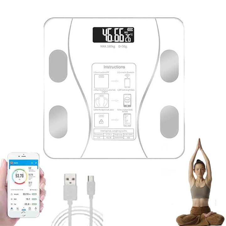 Cantar corporal inteligent, 17 compozitii corporale, sticla, 26x26cm