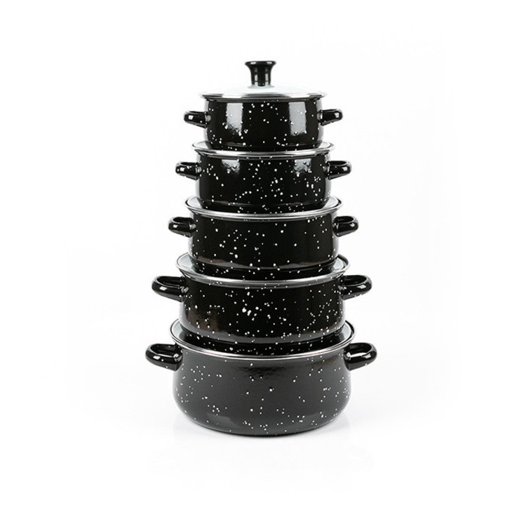 Set vase gatit 10 piese, email, capac sticla, 16x18x20x22x24cm