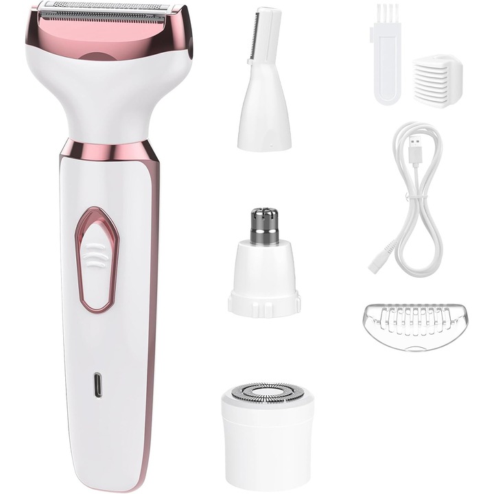 Aparat de ras electric 4 in 1, functie umeda si uscata, 3 tipuri de lame, portabil, alb
