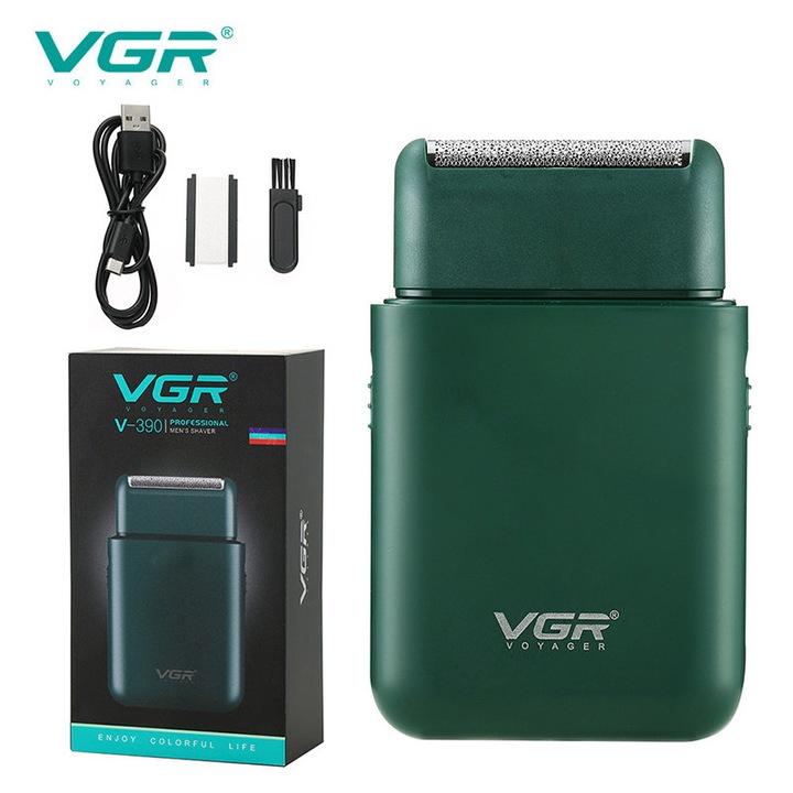 VGR Aparat de ras pentru barbati, lavabil, reincarcabil prin USB, fara fir, portabil, cu lama electrica si aparat de tuns barba cu actiune de precizie, multifunctional, 9,4 × 5,4 × 1,7 cm, verde