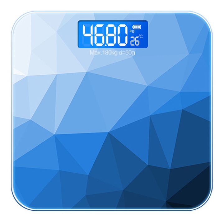 Cantar digital pentru greutate corporala, 26x26cm, capacitate 180kg, sticla intarita, incarcare USB