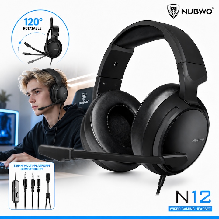 NUBWO Геймърски слушалки N12, с микрофон, съраунд стерео