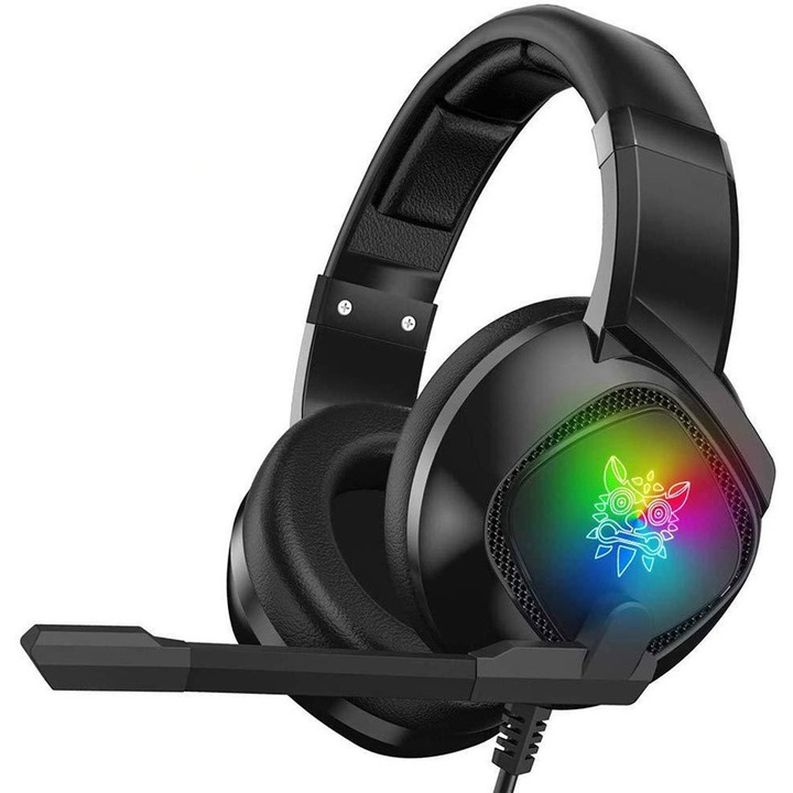 ONIKUMA Casti de gaming K19 cu microfon, Lumina LED, Pentru PC / XBOX / PS, Microfon Noise Cancelling, Zero Ear Pressure, Control Volum, Insertie Metal, Multi Platform, Negru