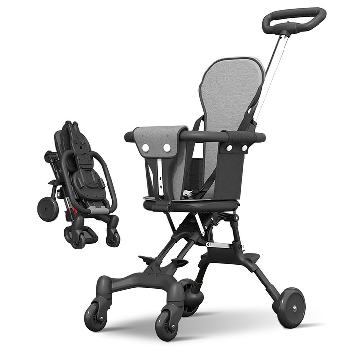 Carucior copii pliabil usor, gri, 30x52x52cm, 1-3 ani