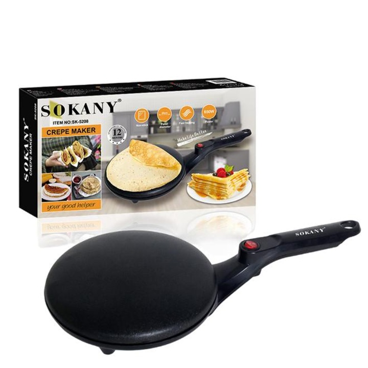 Palacsintasütő, Sokany, tapadásmentes, elektromos, 20 cm, tésztaterítővel, SK-5208 Fekete