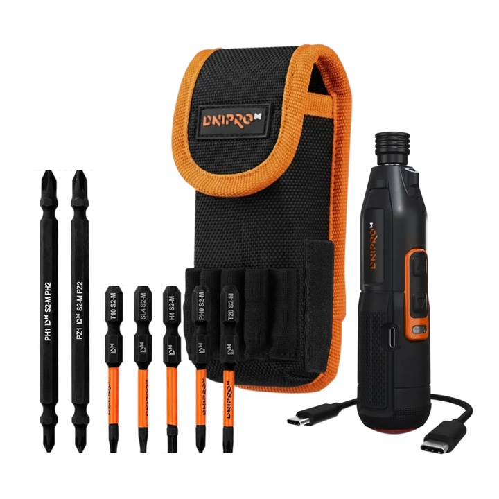 Surubelnita electrica cu acumulator Dnipro-M CSD-36X, 3.6V, 8 Nm, set biti, USB-C, LED