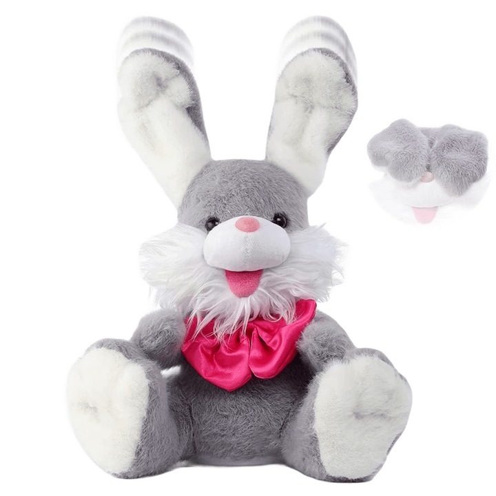 Jucărie interactivă de pluș Iepuraș, muzicală, vorbitoare, joc de-a v-ați ascunselea, 3+