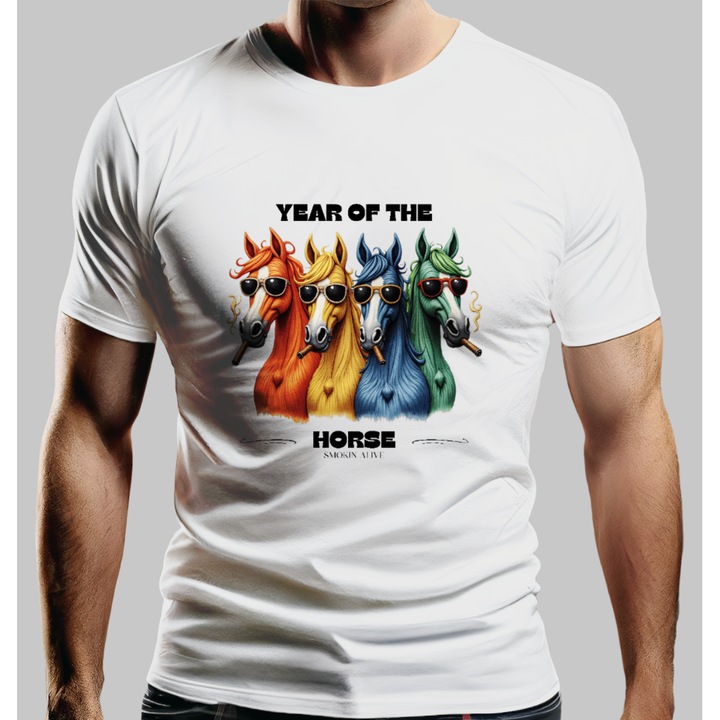 Мъжка тениска The Year Of The Horse, 100% памук, бял, L