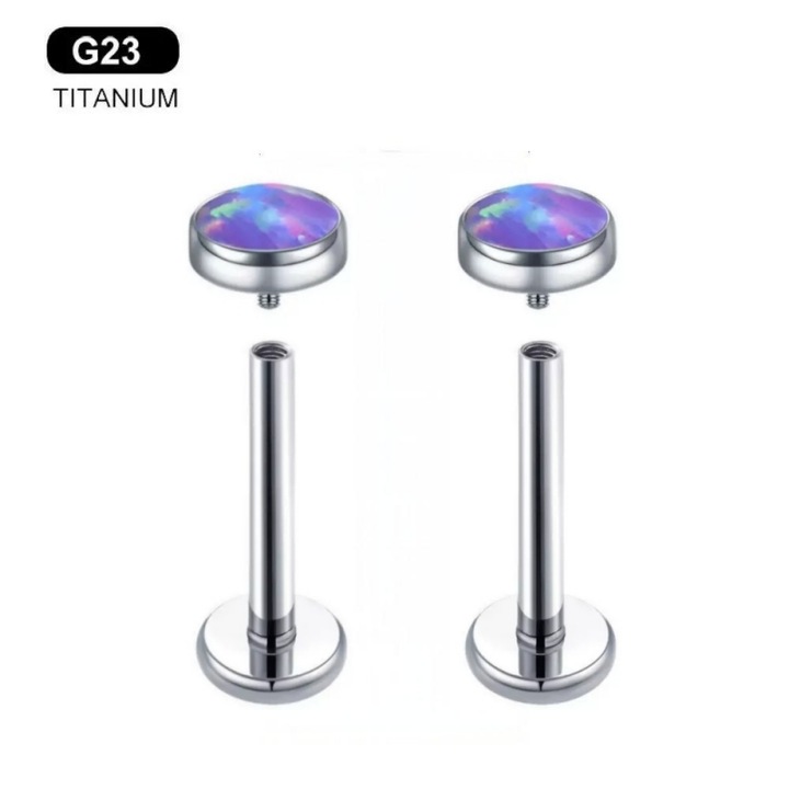 Cercei Medicinali din Titan F136, Diva4u®, Racord Rotativ Filetat, Opal Violet Natural Stralucitor 5 mm, Unisex, Antialergic/Colorfast, Poate fi purtat in timpul baii si al somnului