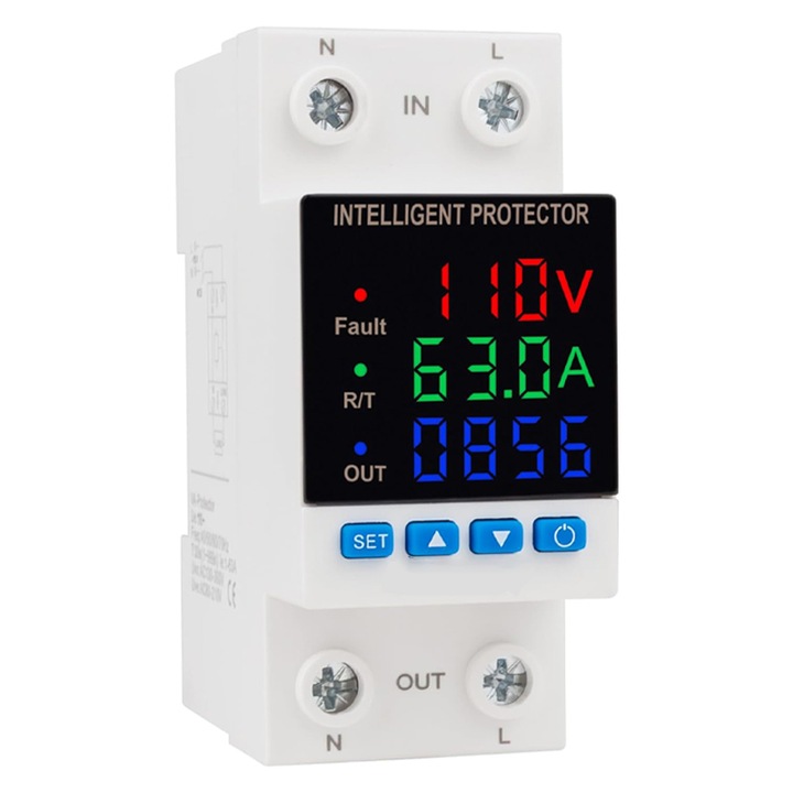 Contor Monofazat, Duueyct, 63A, 110-230V, Afisaj Color, Masurarea Energiei kWh, cu Functie de Zero, Tensiune, Curent, Putere, Electricitate, Multifunctional, Material Ignifug, Operare Usoara, Instalare pe Sina, Alb