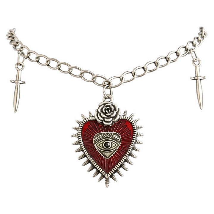 Colier Gotic cu Pandantiv Inima si Pumnal, Argintiu