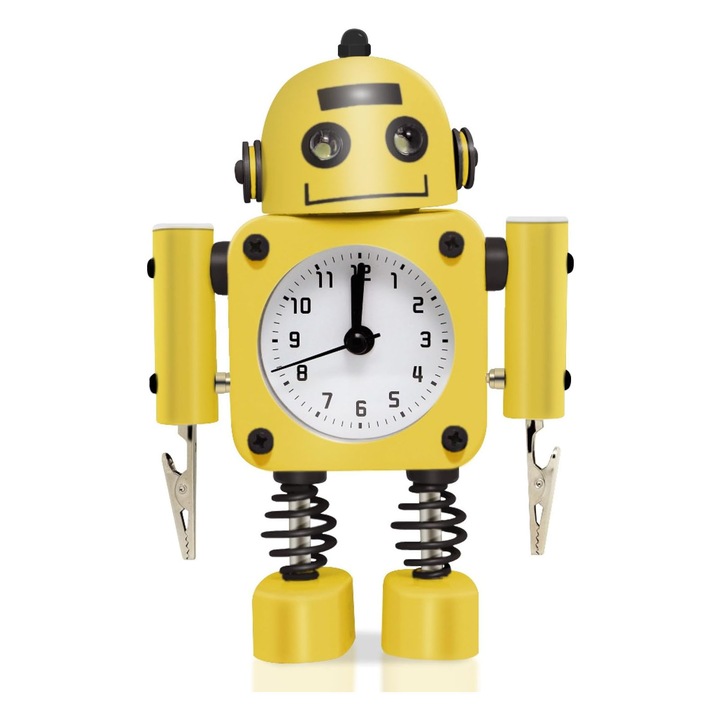 Ceas desteptator robot, AFKSMILE, analogic, galben, 15x11x4.5cm