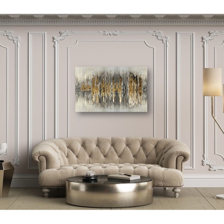 Tablou Canvas Premium, Canvas Luxury - Ritmuri de Aur si Umbre, Canvas pe Sasiu de Lemn, Lac Selectiv pe Detalii, Tablou 50x70cm