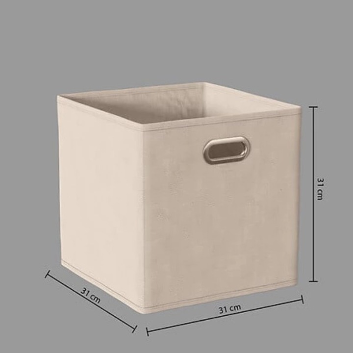 Cutie depozitare textila 5five, pliabila, cu maner metalic, 31x31x31 cm, crem
