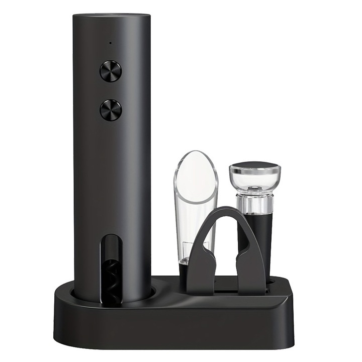 Set tirbusoane electric cu suport, cutter folie, pourer vin, dop vacuum, pentru sticle cu gat drept, 20-24mm, 35mm