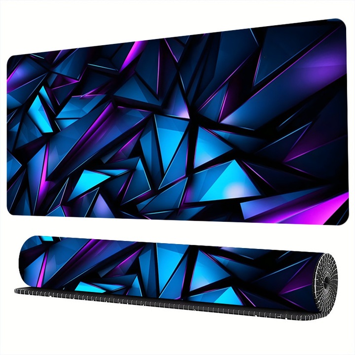 Mousepad Gaming Profesional, BOMSTOM, Cauciucat, Viteza Alunecare Marita, Stabilitate, Anti-Derapant, Cusaturi Anti-Rupere, Deisgn Modern, Geometry, 90x40 cm, Multicolor