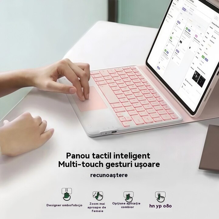 Husa pentru iPad Pro 11" 2024, cu tastatura Bluetooth tactila detasabila, iluminare RGB 7 culori, include folie de protectie ecran, stylus capacitiv, mouse wireless si husa silicon pentru tastatura, Ugo®, Roz
