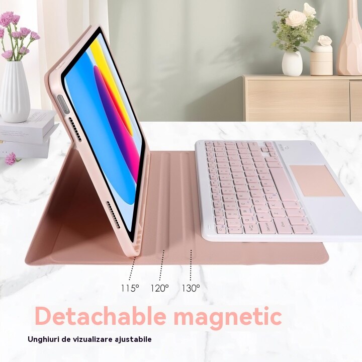 Husa pentru iPad Pro 11" 2024, cu tastatura Bluetooth tactila detasabila, iluminare RGB 7 culori, include folie de protectie ecran, stylus capacitiv, mouse wireless si husa silicon pentru tastatura, Ugo®, Roz