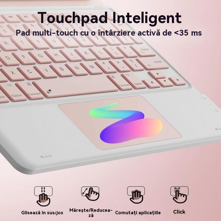 Husa pentru iPad Pro 11" 2024, cu tastatura Bluetooth tactila detasabila, iluminare RGB 7 culori, include folie de protectie ecran, stylus capacitiv, mouse wireless si husa silicon pentru tastatura, Ugo®, Roz