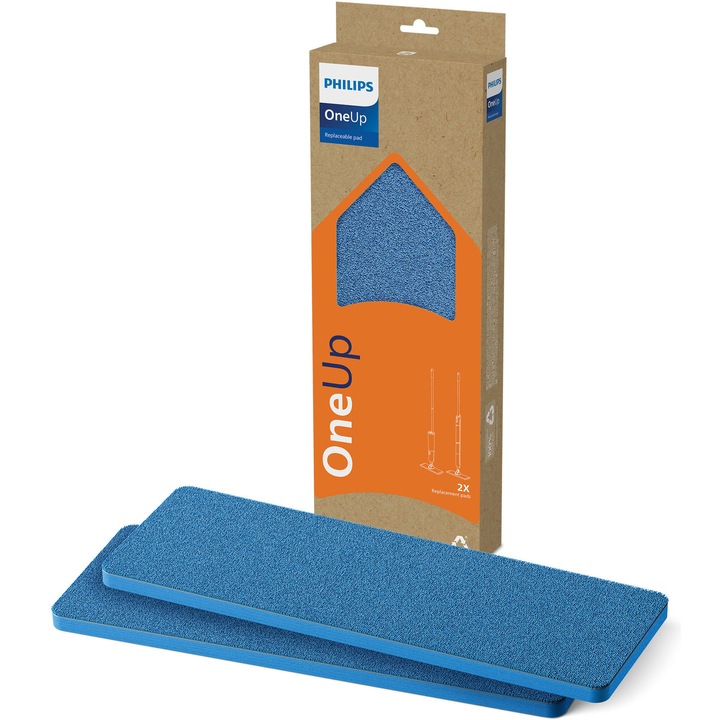Комплект 2 резервни кърпи Philips OneUp XV1882/20 за деликатни и непопиващи твърди подове, По-бързо съхнене, Лесно отстраняване, Без докосване на мръсотията, Миещи се и използваеми до 6 месеца