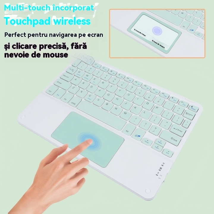 Husa pentru iPad Pro 11" 2024, cu tastatura Bluetooth tactila detasabila, iluminare RGB 7 culori, include folie de protectie ecran, stylus capacitiv, mouse wireless si husa silicon pentru tastatura, Ugo®, Verde deschis