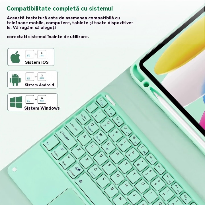 Husa pentru iPad Pro 11" 2024, cu tastatura Bluetooth tactila detasabila, iluminare RGB 7 culori, include folie de protectie ecran, stylus capacitiv, mouse wireless si husa silicon pentru tastatura, Ugo®, Verde deschis