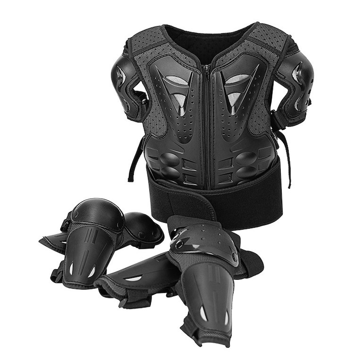 Set protectii pentru bicicleta echilibrul copiilor, vesta cu umeri cazuti, marime unica (vesta + genunchiere + cotiere)