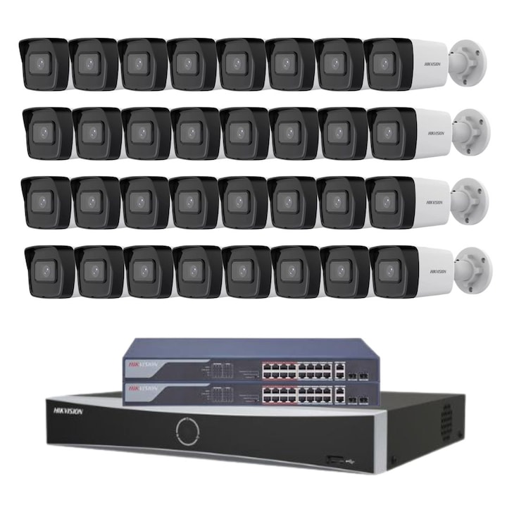 Kit Sistem Supraveghere si Securitate, 16 Camere Exterior Ultra HD 5MP High-Performance 40m ARRAY EXIR Hikvision + DVR 16 canale pana la 5MP, Auto-Adaptiv HDTVI/HDCVI/AHD/CVBS