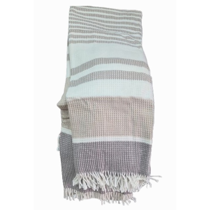 Декоративно одеяло с ресни, топло, памук акрил, 180x220 см, бежово-кафяво