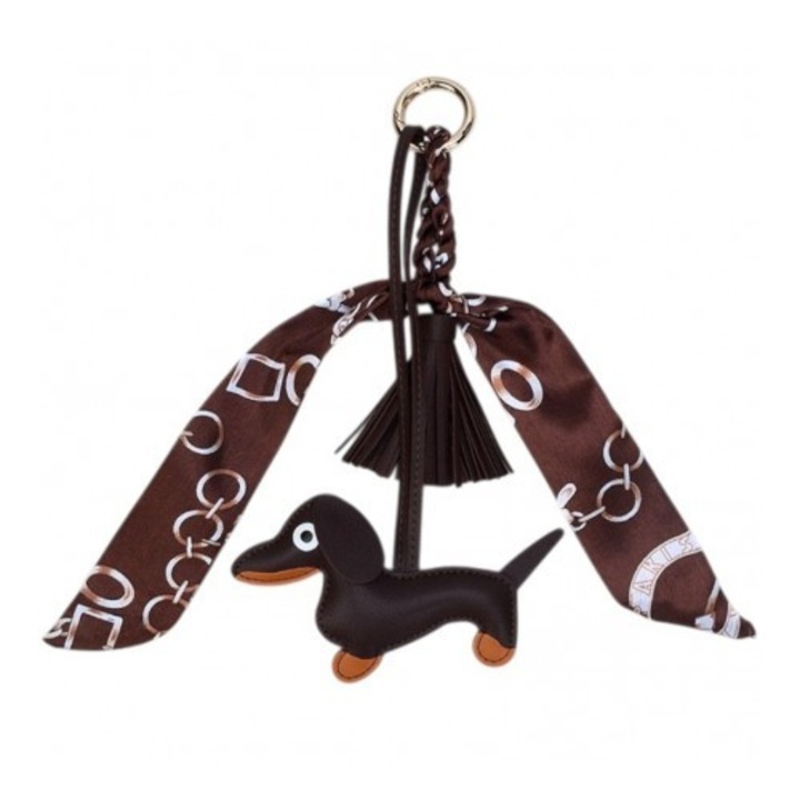 ECARLA bőr kulcstartó, barna rojttal, 14x8cm, kulcstartó kiegészítő szett