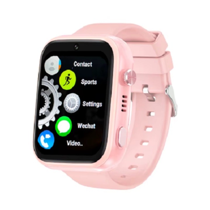 Ceas smartwatch copii S11®-T45, SOS, cartela SIM, localizare GPS 4G, 3G, 2G, WIFI, LBS, detasabil, functii de ceas cu alarma, telefon, apel, calculator video HD, ecran 1.83 inch, doua camere HD, rezistenta la apa IP67, sistem de operare Android 8.1, roz