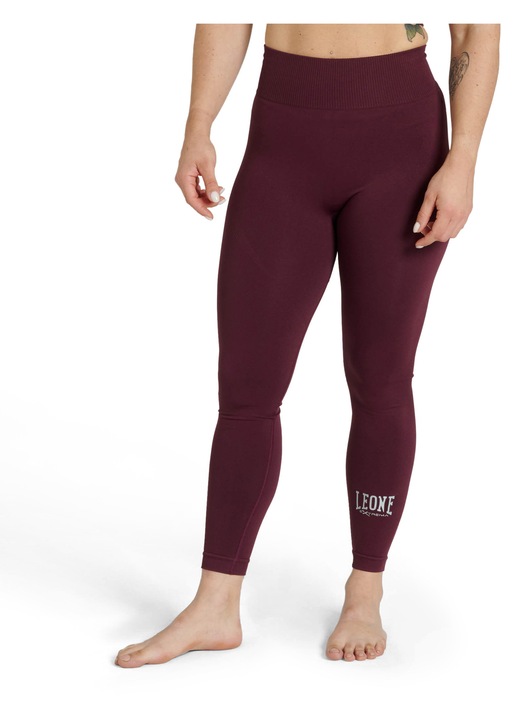Colanți sport femei, Leone1947, Logo W ABX125, fără cusături, talie înaltă, bordeaux, L INTL