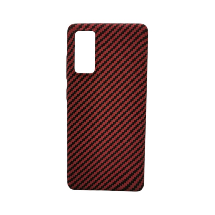 Husa Protectie hibrid aramid si carbon, pentru Samsung Galaxy S20 Fe, Ultra Thin, Margini ridicate, Finisaj Mat cu Insertii, Rosu