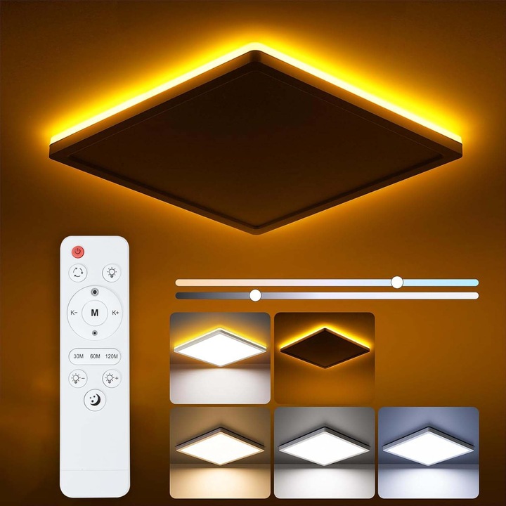 Plafoniera LED, YOUKUKE®, Patrata, 30cm, Alb, 24W, 3200LM, Lumina Neutra 6500K, pentru bucatarie, dormitor, living, veranda, hol