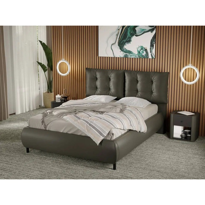 Pat Tapitat Anubis, Fix cu Perne pe Spatar, 160x200, Verde/Nube 39