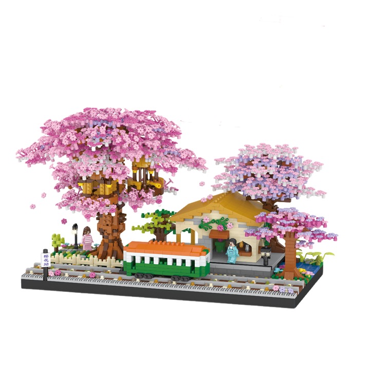 Set de constructie Cherry Blossom Train, multi-color, dimensiuni variate