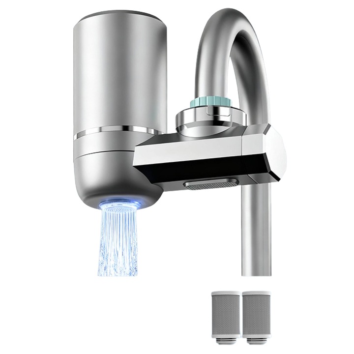 Filtru de apa potabila, MC-720, 2 filtre, tehnologie UV, montare pe chiuveta, argintiu