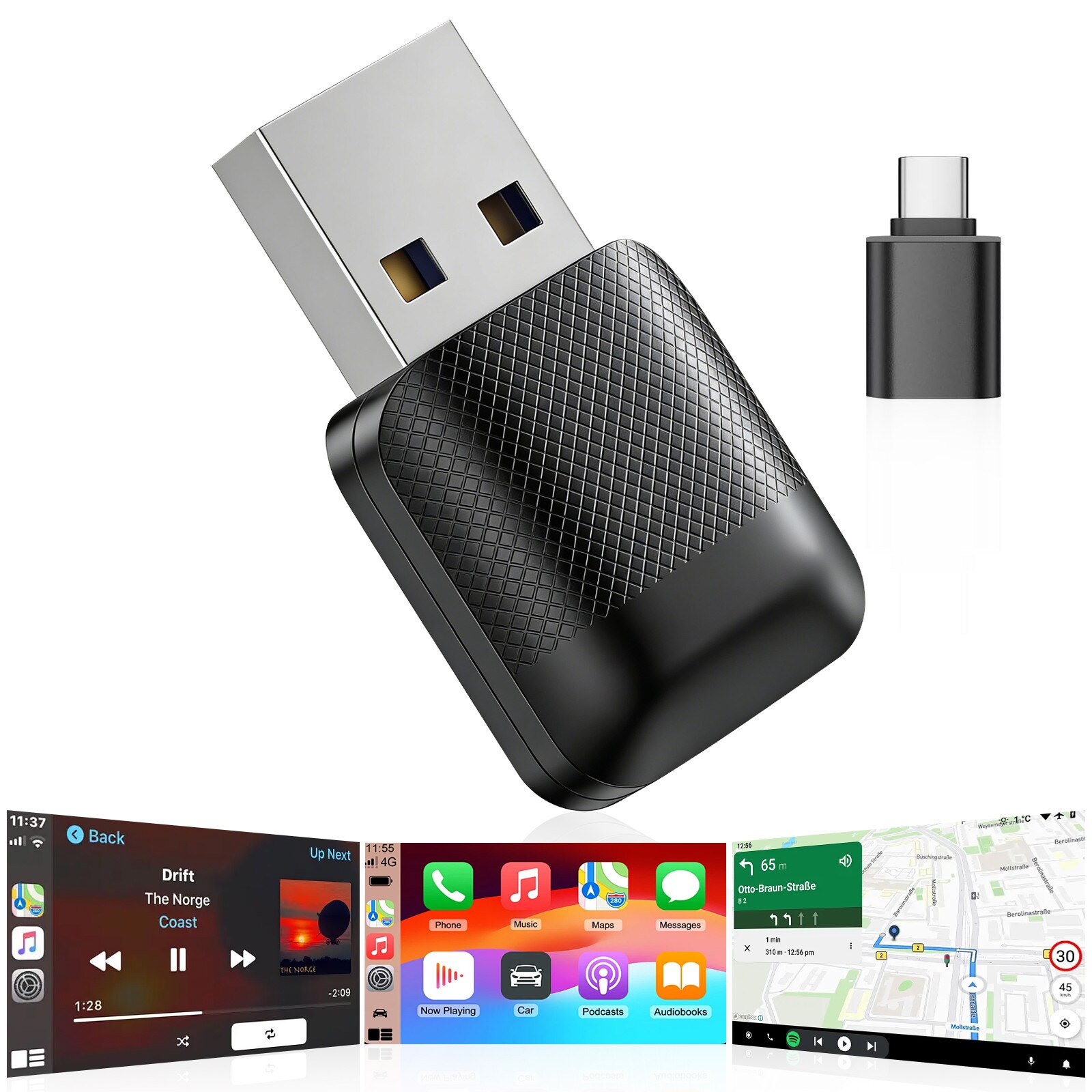 Pashlysh Adattatore Wireless CarPlay – Plug&Play Per Auto Con CarPlay Cablato, Mini E Stabile