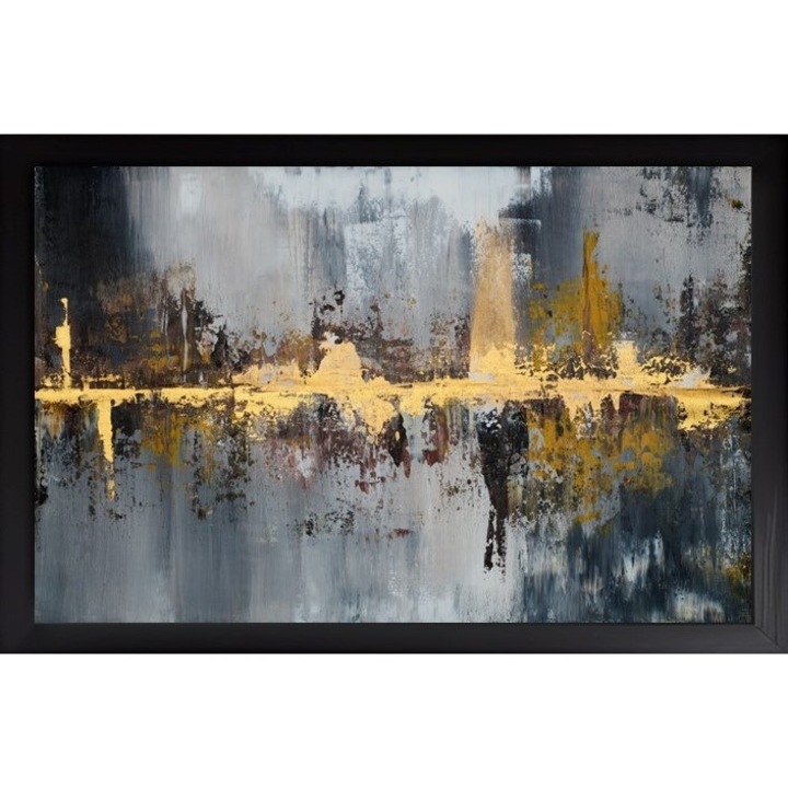 Tablou Luxury - Canvas Modern - Reflexii de Aur, Rama din MDF Negru, 35x50cm